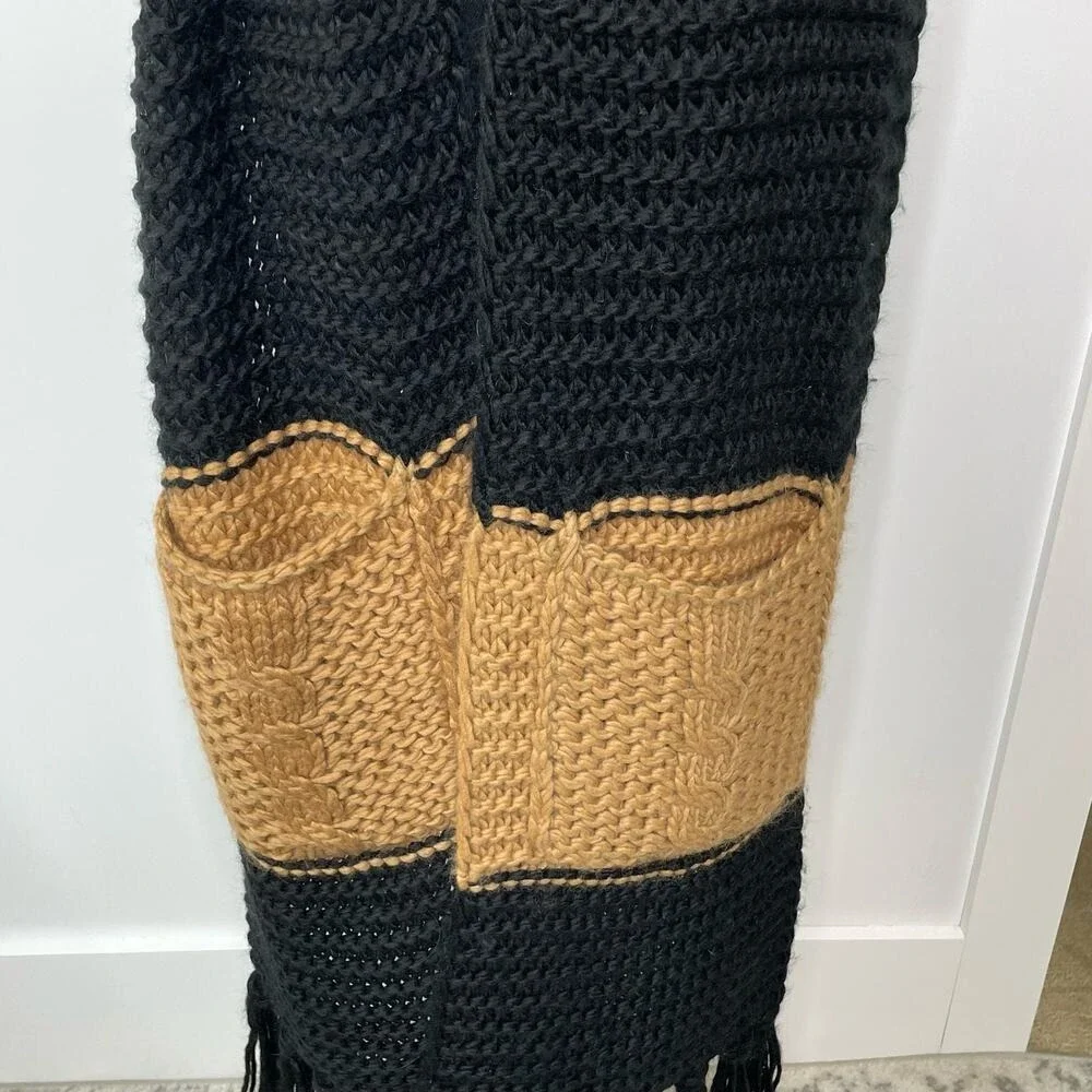 OVersized Scarf Black Brown Tan Chunky Knit Pockets Fringe NEW Cozy Gift Warm